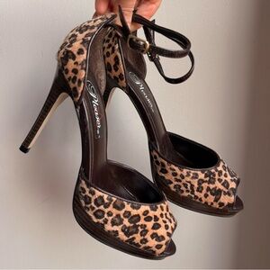 Brown Leopard Print Peep Toe Heels
